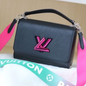 Replica Louis Vuitton Epi Leather Twist MM Handbag In Black With Gradient Strap