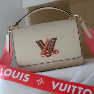 Replica Louis Vuitton Epi Leather Twist MM Handbag In Quartz White With Gradient Strap