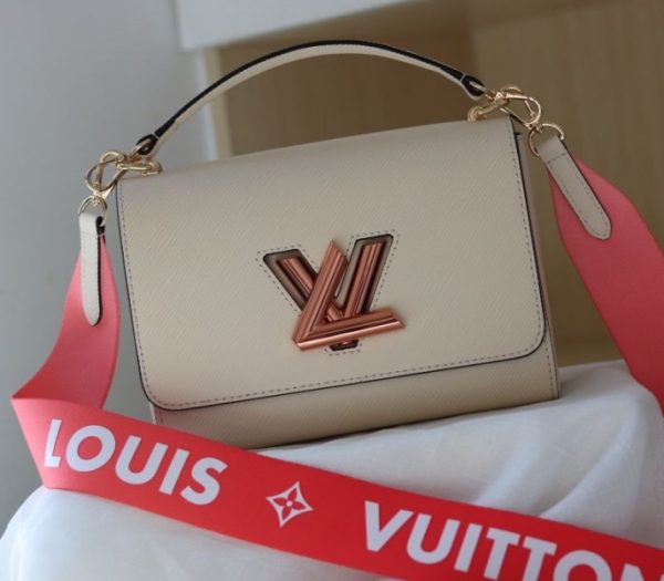 Replica Louis Vuitton Epi Leather Twist MM Handbag In Quartz White With Gradient Strap