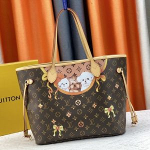 Replica Louis Vuitton Monogram Canvas Neverfull MM Tote With Puppies