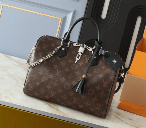 Replica Louis Vuitton Monogram Canvas Soft Speedy 30 Dark Handbag In Black