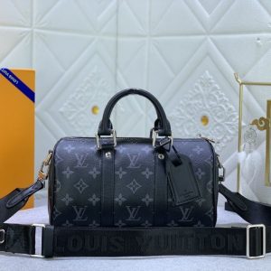 Replica Louis Vuitton Monogram Eclipse Canvas Keepall Bandouliere 25 Travel Bag