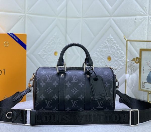 Replica Louis Vuitton Monogram Eclipse Canvas Keepall Bandouliere 25 Travel Bag