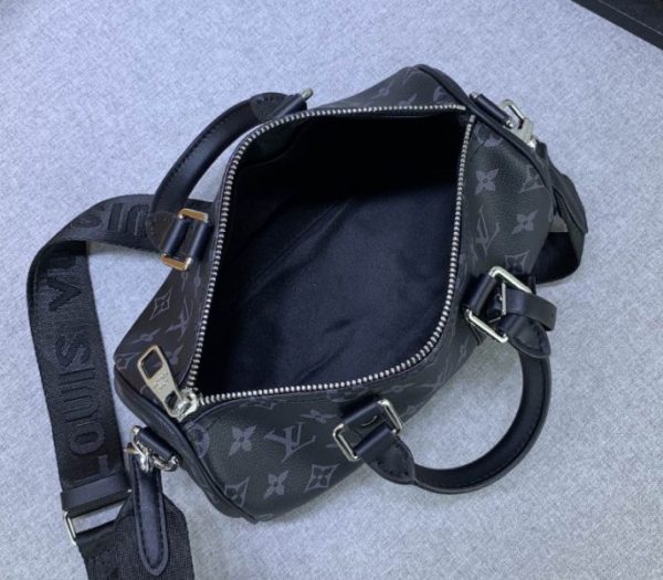 Replica Louis Vuitton Monogram Eclipse Canvas Keepall Bandouliere 25 Travel Bag - Image 6