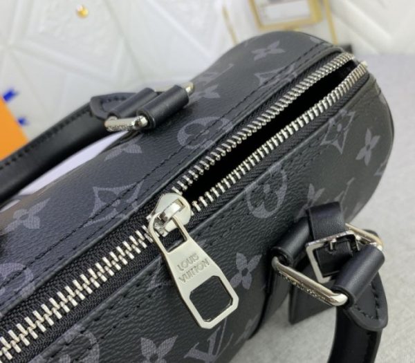 Replica Louis Vuitton Monogram Eclipse Canvas Keepall Bandouliere 25 Travel Bag - Image 7