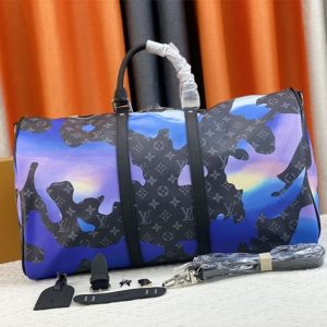 Replica Louis Vuitton Monogram Eclipse Keepall 55 Bandouliere Travel Bag In Blue Sunrise