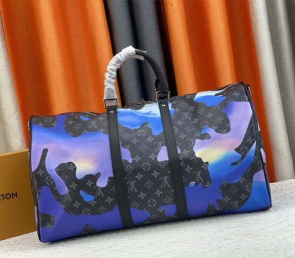 Replica Louis Vuitton Monogram Eclipse Keepall 55 Bandouliere Travel Bag In Blue Sunrise - Image 3