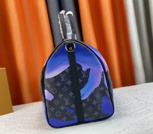 Replica Louis Vuitton Monogram Eclipse Keepall 55 Bandouliere Travel Bag In Blue Sunrise - Image 4