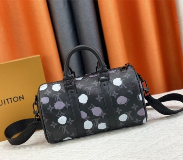 Replica Louis Vuitton X YK Monogram Eclipse Keepall 25 Bandouliere Travel Bag - Image 3