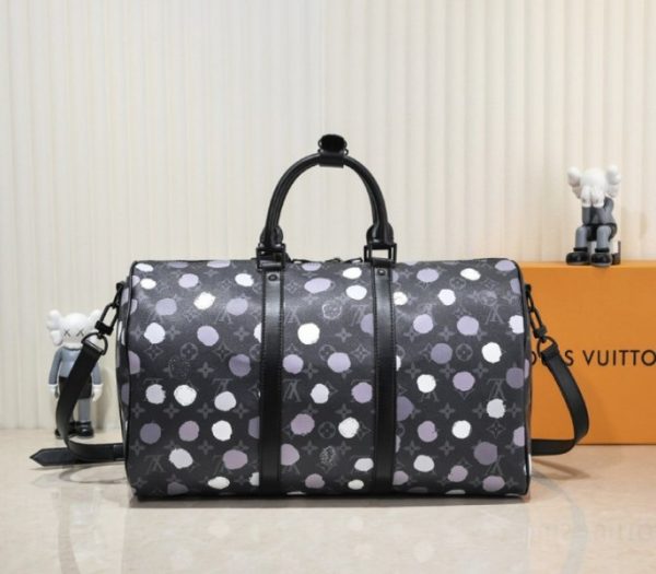 Replica Louis Vuitton X YK Monogram Eclipse Keepall 45 Bandouliere Travel Bag - Image 3