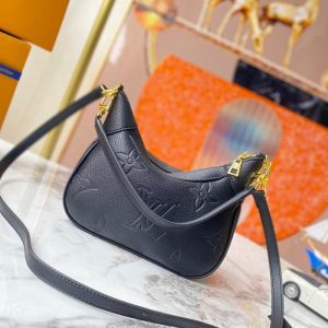Replica Louis Vuitton Monogram Empreinte Leather Bagatelle Mini Hobo In Black