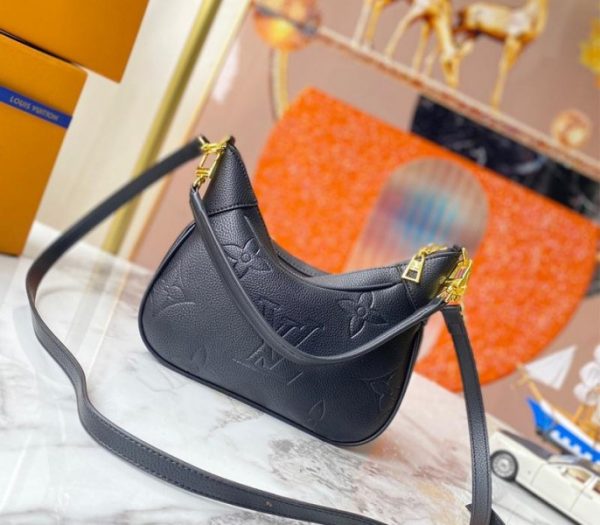 Replica Louis Vuitton Monogram Empreinte Leather Bagatelle Mini Hobo In Black