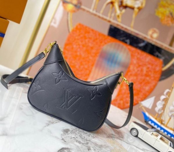 Replica Louis Vuitton Monogram Empreinte Leather Bagatelle Mini Hobo In Black - Image 2