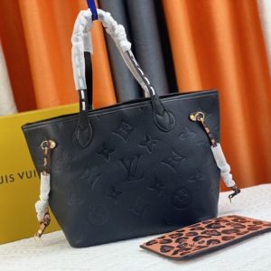 Replica Louis Vuitton Monogram Empreinte Wild At Heart Neverfull MM Tote In Black