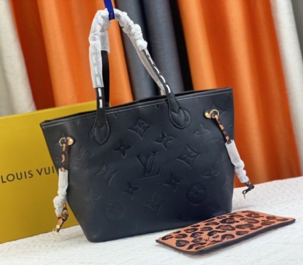 Replica Louis Vuitton Monogram Empreinte Wild At Heart Neverfull MM Tote In Black