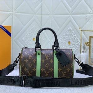 Replica Louis Vuitton Monogram Macassar Canvas Keepall Bandouliere 25 In Minty Green