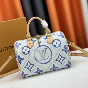 Replica Louis Vuitton LV By The Pool Monogram Tiles Canvas Speedy Bandouliere 25 Bag In Lagoon Blue