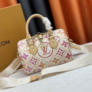 Replica Louis Vuitton LV By The Pool Monogram Tiles Canvas Speedy Bandouliere 20 Bag In Coral