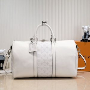 Replica Louis Vuitton Taiga Leather Keepall Bandouliere 50 Travel Bag In White