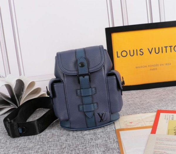 Replica Louis Vuitton Taurillon Leather Christopher XS Backpack In Navy Blue