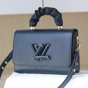 Replica Louis Vuitton Taurillon Leather Twist MM Scrunchie Handle In Black
