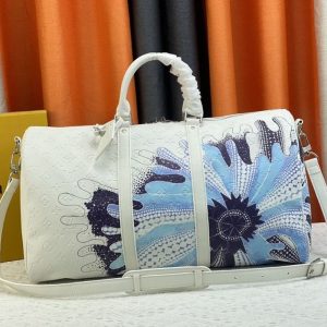 Replica Louis Vuitton X YK Bandouliere Keepall 50 Travel Bag In White
