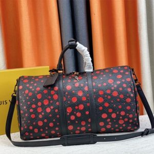 Replica Louis Vuitton X YK Bandouliere Keepall 50 Travel Bag In Red Infinity Dots
