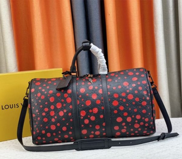 Replica Louis Vuitton X YK Bandouliere Keepall 50 Travel Bag In Red Infinity Dots
