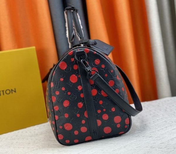 Replica Louis Vuitton X YK Bandouliere Keepall 50 Travel Bag In Red Infinity Dots - Image 4