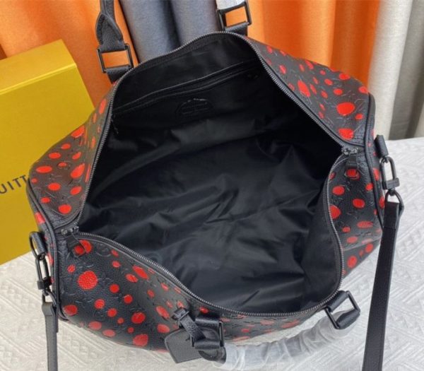 Replica Louis Vuitton X YK Bandouliere Keepall 50 Travel Bag In Red Infinity Dots - Image 6