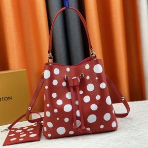 Replica Louis Vuitton X YK Epi Leather NeoNoe MM Red Bag In White Infinity Dots