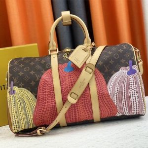 Replica Louis Vuitton X YK Monogram Canvas Keepall 45 Luggage In Pumpkin