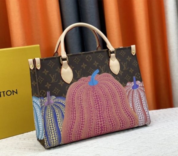 Replica Louis Vuitton X YK Monogram Canvas Onthego MM Tote In Pumpkin - Image 2