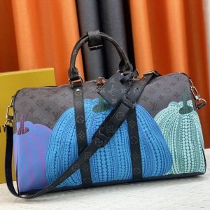 Replica Louis Vuitton X YK Monogram Eclipse Reverse Keepall 45 Luggage In Pumpkin