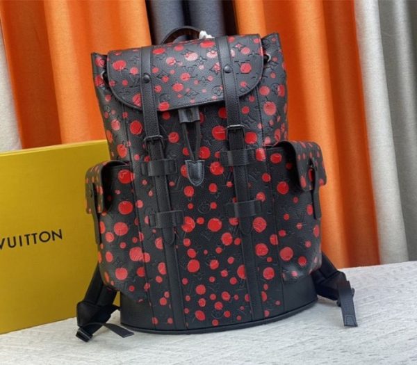 Replica Louis Vuitton X YK Christopher Backpack In Red Infinity Dots