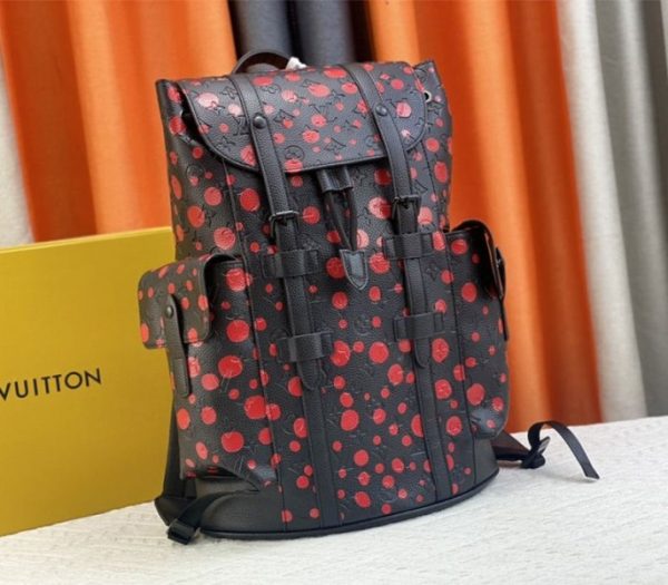 Replica Louis Vuitton X YK Christopher Backpack In Red Infinity Dots - Image 2