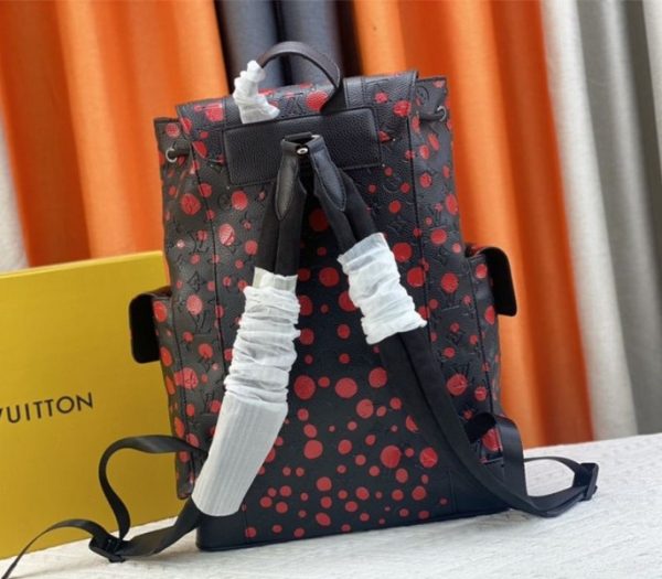 Replica Louis Vuitton X YK Christopher Backpack In Red Infinity Dots - Image 3