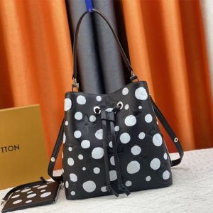Replica Louis Vuitton X YK NeoNoe MM Black Tote In White Infinity Dots